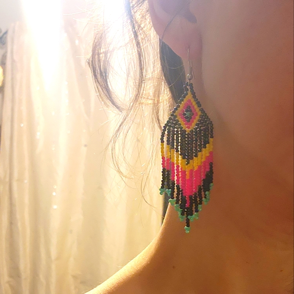 Bright Beaded Dangly Earrings